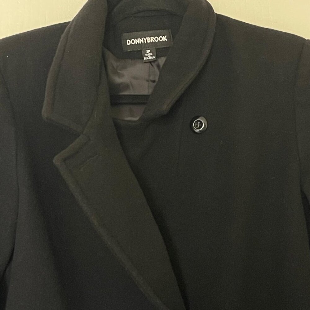 DONNYBROOK Black Vintage 100% Wool Coat Double Breasted full Length S 2P - Picture 6 of 14